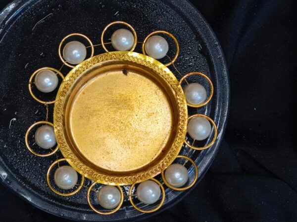 Golden Decorative Tealight Holder with Pearl Accents(set of 3) - Image 2