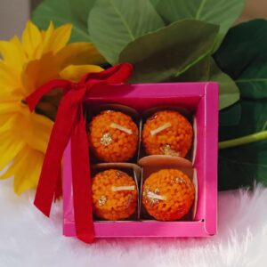 Traditional Motichur Ladoo Candles for Festive Gifting, Home Decor, Diwali Gift Set (Ladoo Candles, 4, Count) | Soy Wax 100%