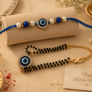 Premium Evil Eye Bhaiya Bhabhi Rakhi Set | Designer Blue Bead Rakhi with Matching Lumba | Handmade Raksha Bandhan Gift