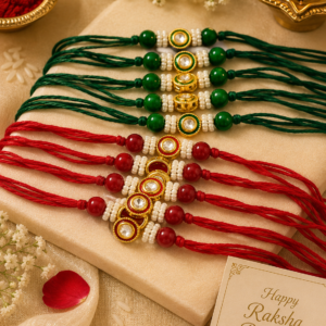 Premium Stone Designer Rakhi with Pearl Beads | Handmade Silk Thread Rakhi for Brother | Raksha Bandhan Special (Available in Red & Green)