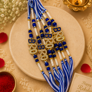 BRO Crystal Beaded Rakhi – Premium Blue & White Designer Rakhi for Brother
