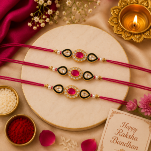 Premium Ruby Stone Designer Rakhi | Handmade Crystal & Pearl Rakhi for Brother | Traditional Raksha Bandhan Rakhi