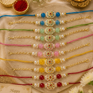 Premium Floral Stone Designer Rakhi | Handmade Pearl Rakhi for Brother | Traditional Raksha Bandhan Rakhi | Multiple Color Options